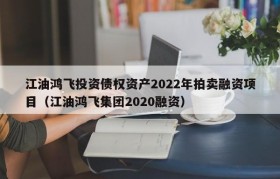 江油鸿飞投资债权资产2022年拍卖融资项目（江油鸿飞集团2020融资）