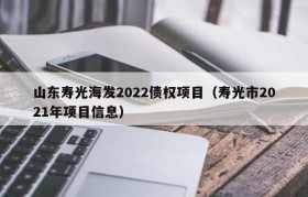 山东寿光海发2022债权项目（寿光市2021年项目信息）