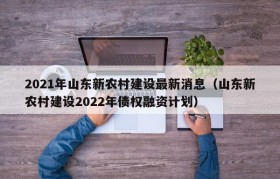 2021年山东新农村建设最新消息（山东新农村建设2022年债权融资计划）