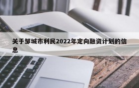 关于邹城市利民2022年定向融资计划的信息