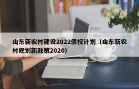 山东新农村建设2022债权计划（山东新农村规划新政策2020）