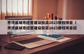 齐河县城市经营建设投资2023债权项目（齐河县城市经营建设投资2023债权项目招标）