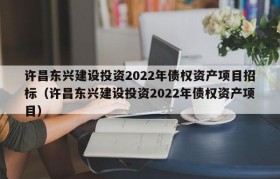 许昌东兴建设投资2022年债权资产项目招标（许昌东兴建设投资2022年债权资产项目）