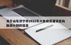 关于山东济宁市2022年兴鱼投资建设定向融资计划的信息